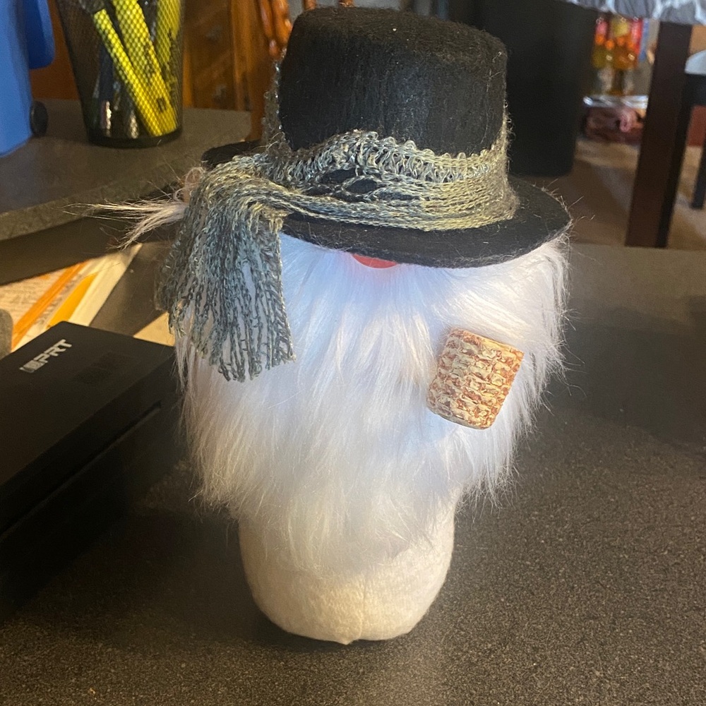 White Bearded Decorative Gnome with Black Hat - Holiday Home Accent